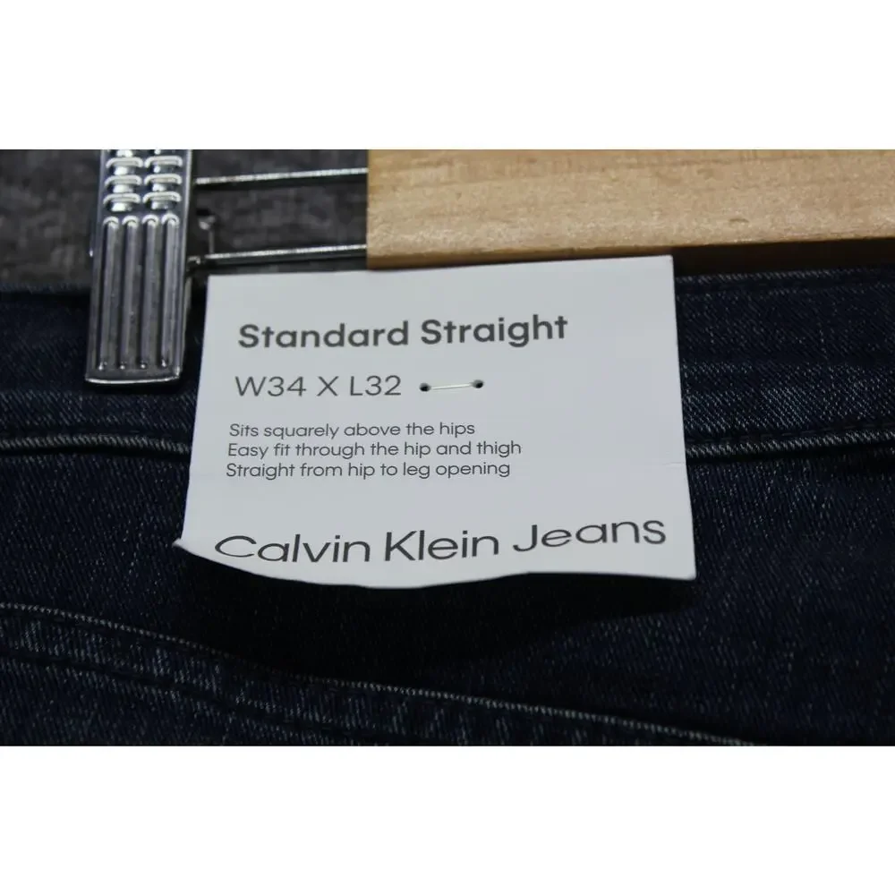 Calvin Klein Mens Jeans Standard Straight Dark Wash Blue 34x32